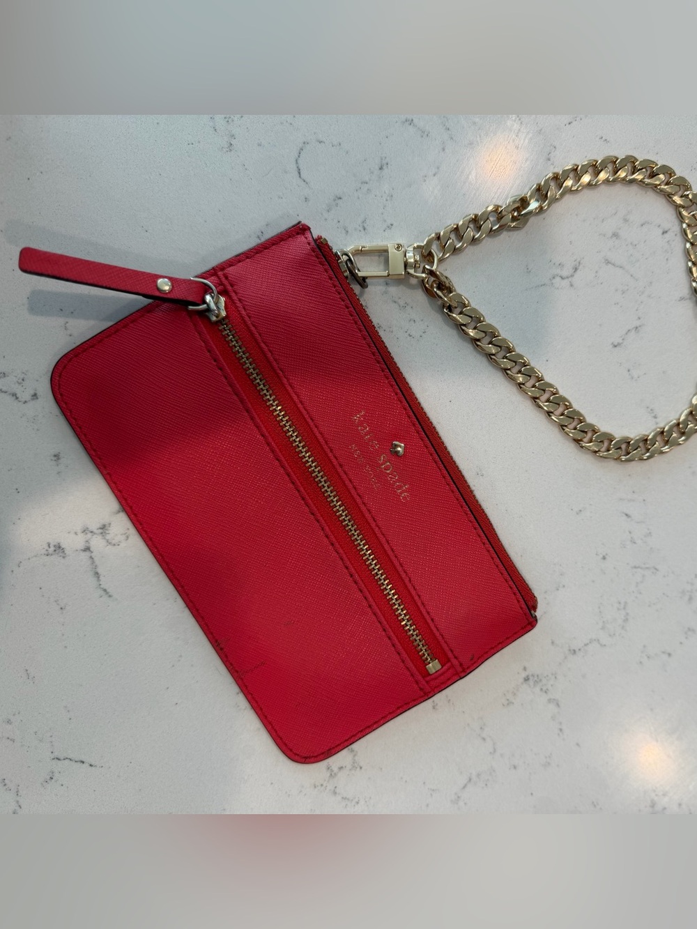 kate spade Red Leather Wristlet with Gold Chain